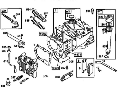 Cylinder Assembly Diagram and Parts List for 12H800  Briggs and Stratton Engine